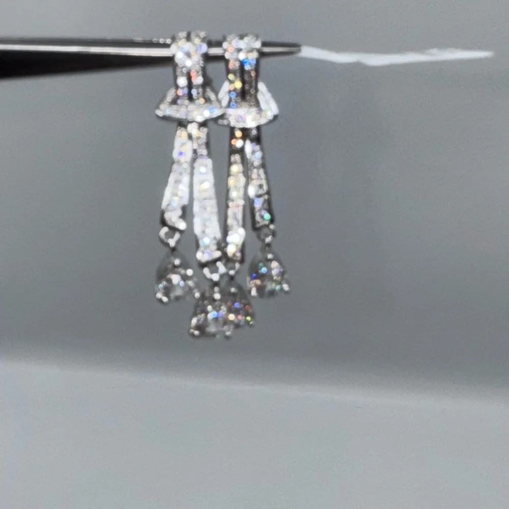 14k 4ct Pear Cut Dangle Earrings - Picture 8 of 11